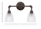 Vintage Two Light Bath Bar in Dark Granite with 5" Clear Ribbed Shade