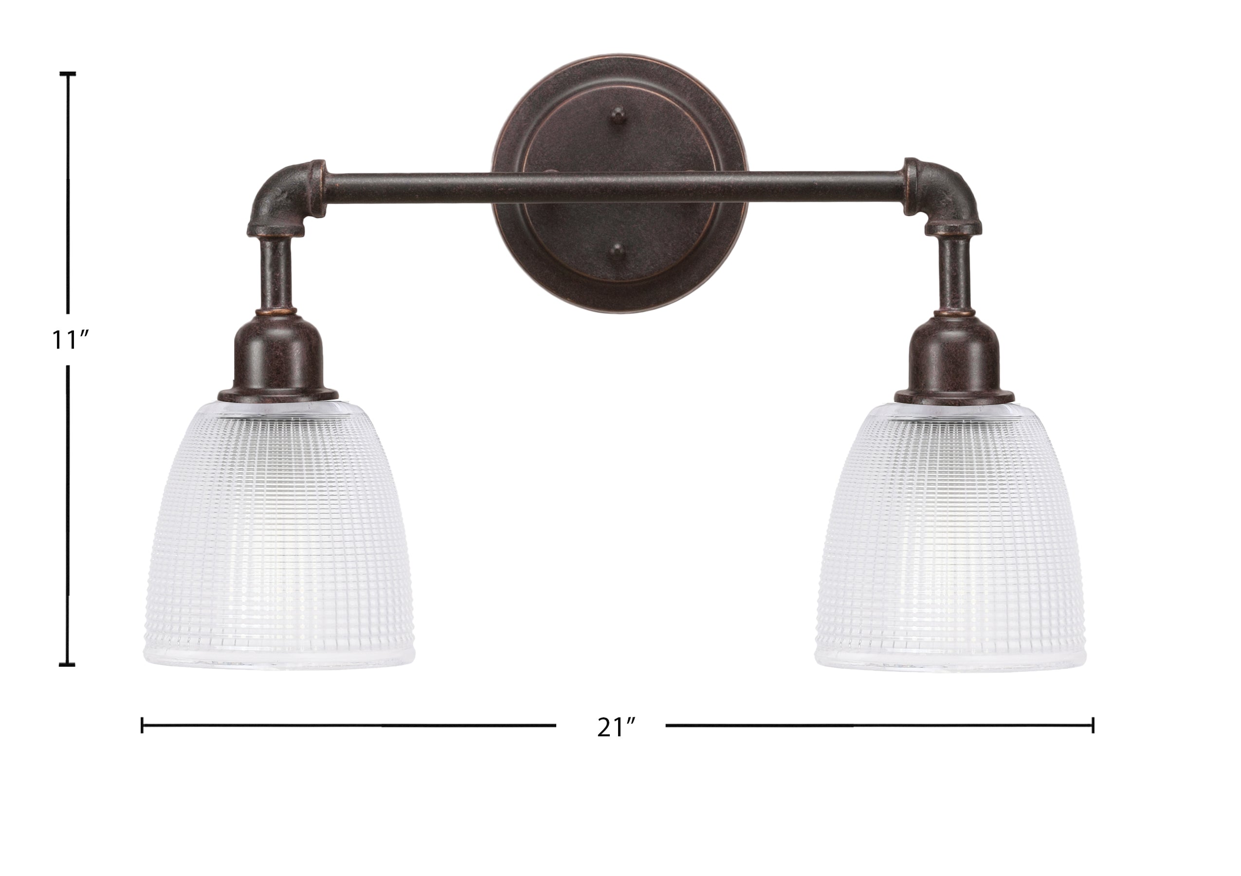 Vintage Two Light Bath Bar in Dark Granite with 5" Clear Ribbed Shade