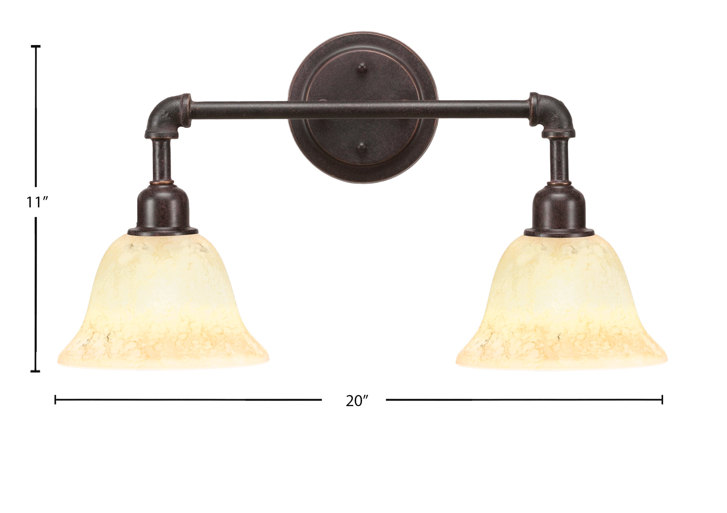 Vintage Two Light Bath Bar in Dark Granite with 7" Italian Marble Shade