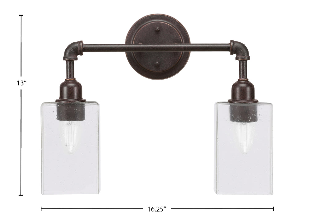 Vintage Two Light Bath Bar in Dark Granite with 4" Square Clear Bubble Shade