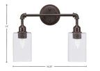 Vintage Two Light Bath Bar in Dark Granite with 4" Square Clear Bubble Shade