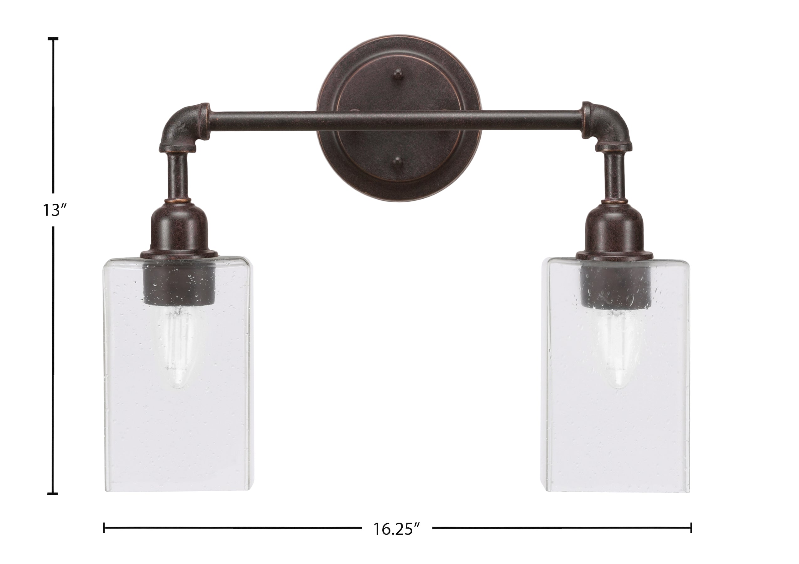 Vintage Two Light Bath Bar in Dark Granite with 4" Square Clear Bubble Shade