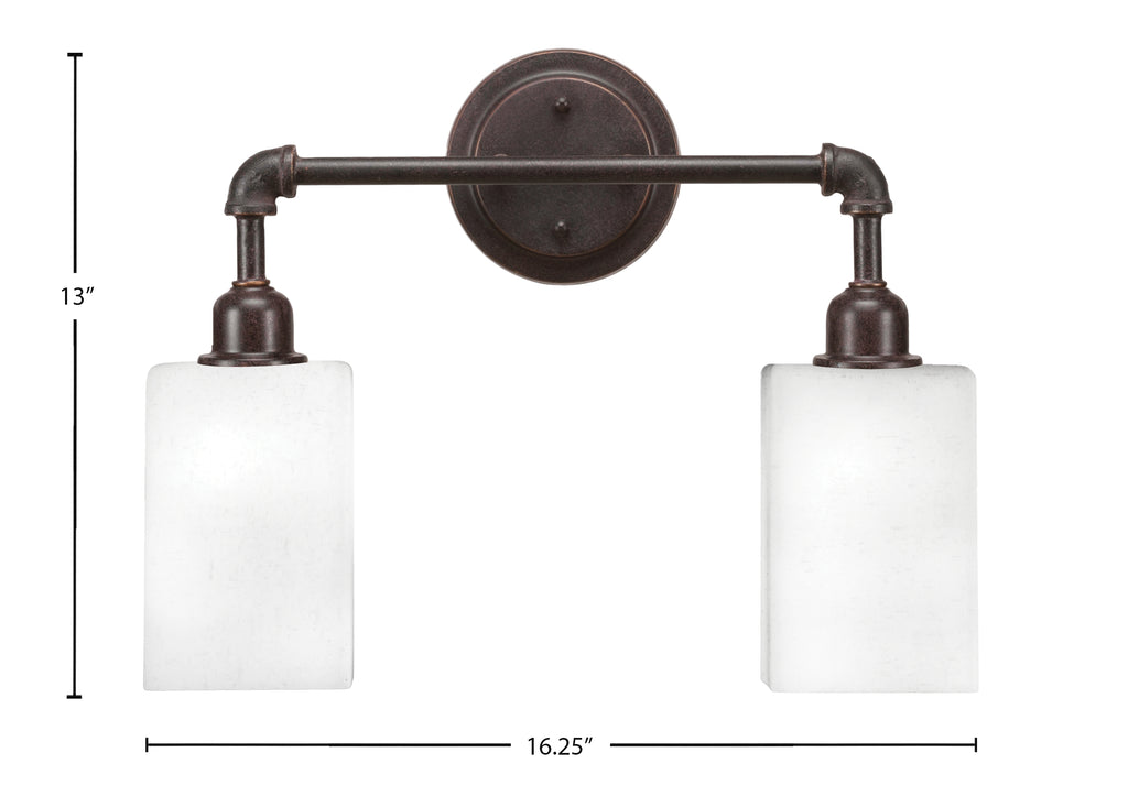 Vintage Two Light Bath Bar in Dark Granite with 4" Square White Muslin Shade