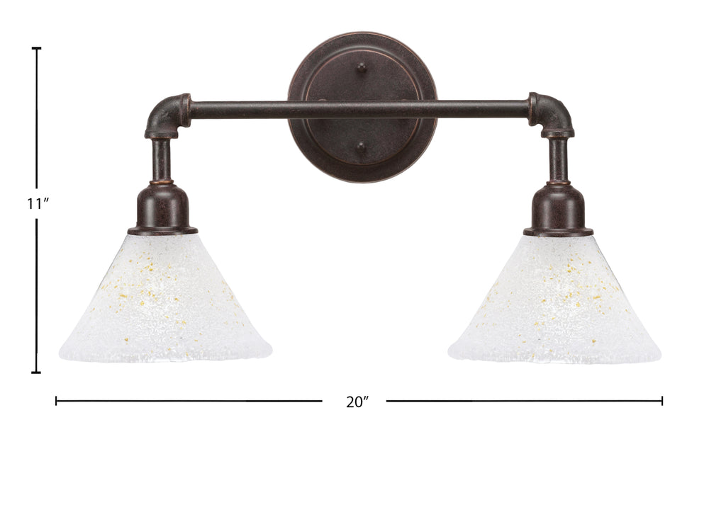 Vintage Two Light Bath Bar in Dark Granite with 7" Gold Ice Shade