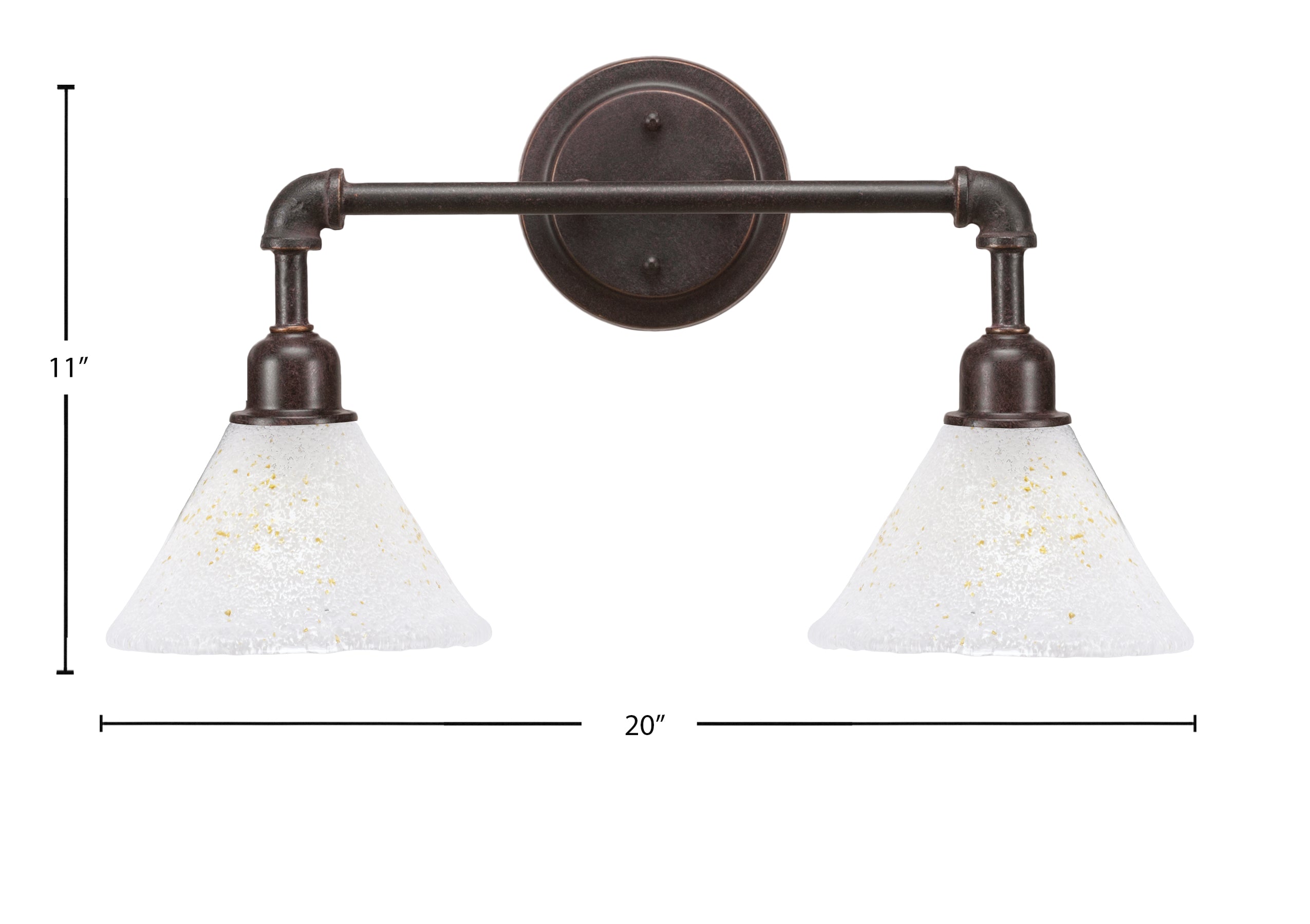Vintage Two Light Bath Bar in Dark Granite with 7" Gold Ice Shade