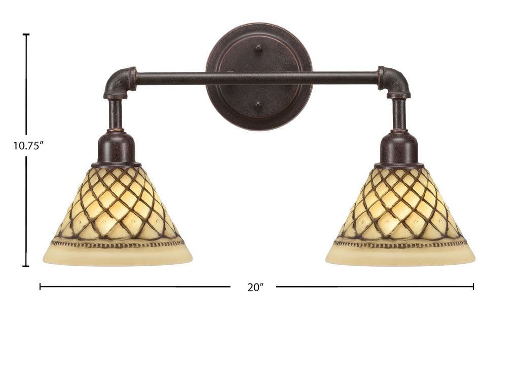 Vintage Two Light Bath Bar in Dark Granite with 7'' Chocolate Icing Shade