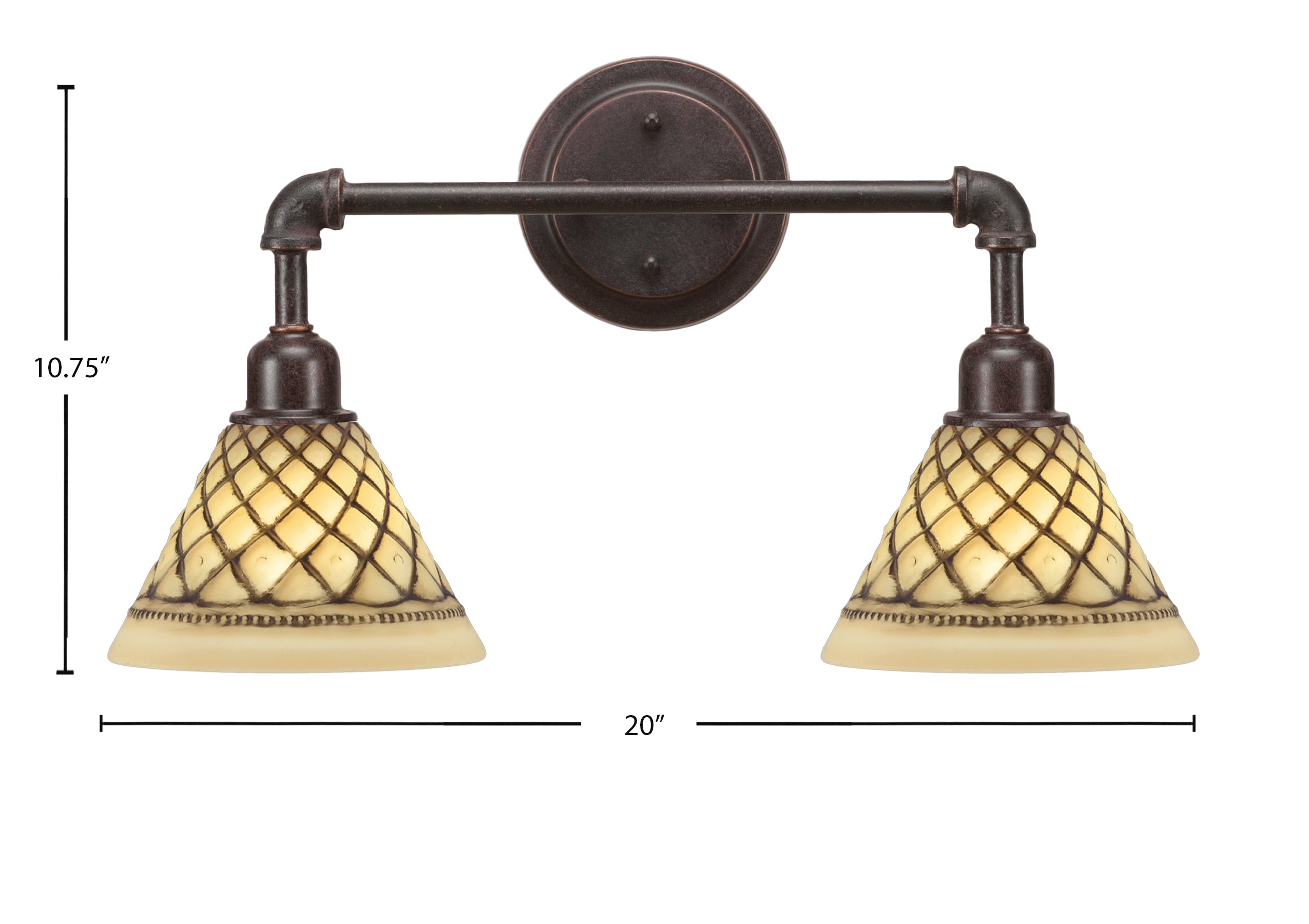 Vintage Two Light Bath Bar in Dark Granite with 7'' Chocolate Icing Shade
