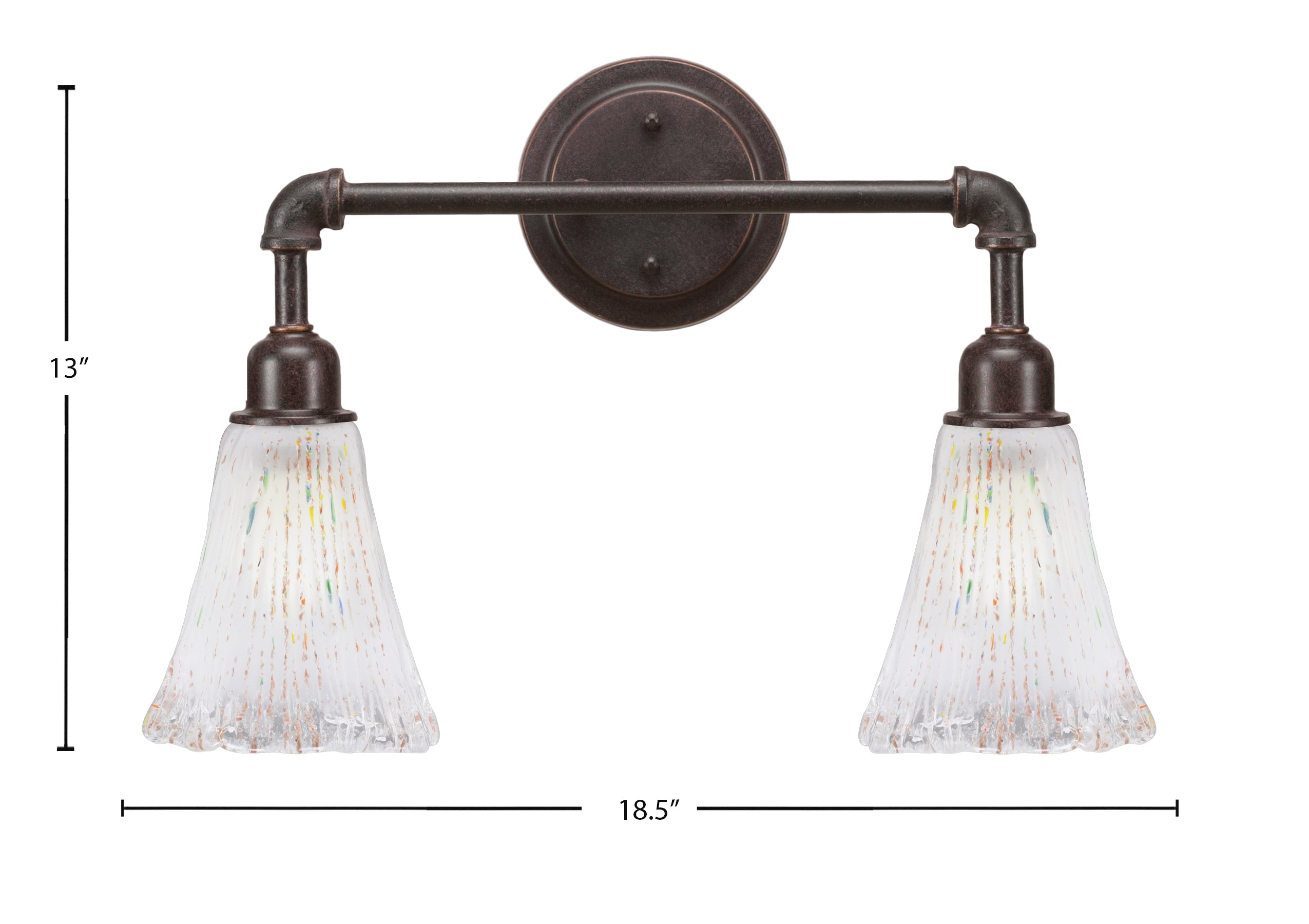 Vintage Two Light Bath Bar in Dark Granite with 5.5" Fluted Frosted Crystal Shade