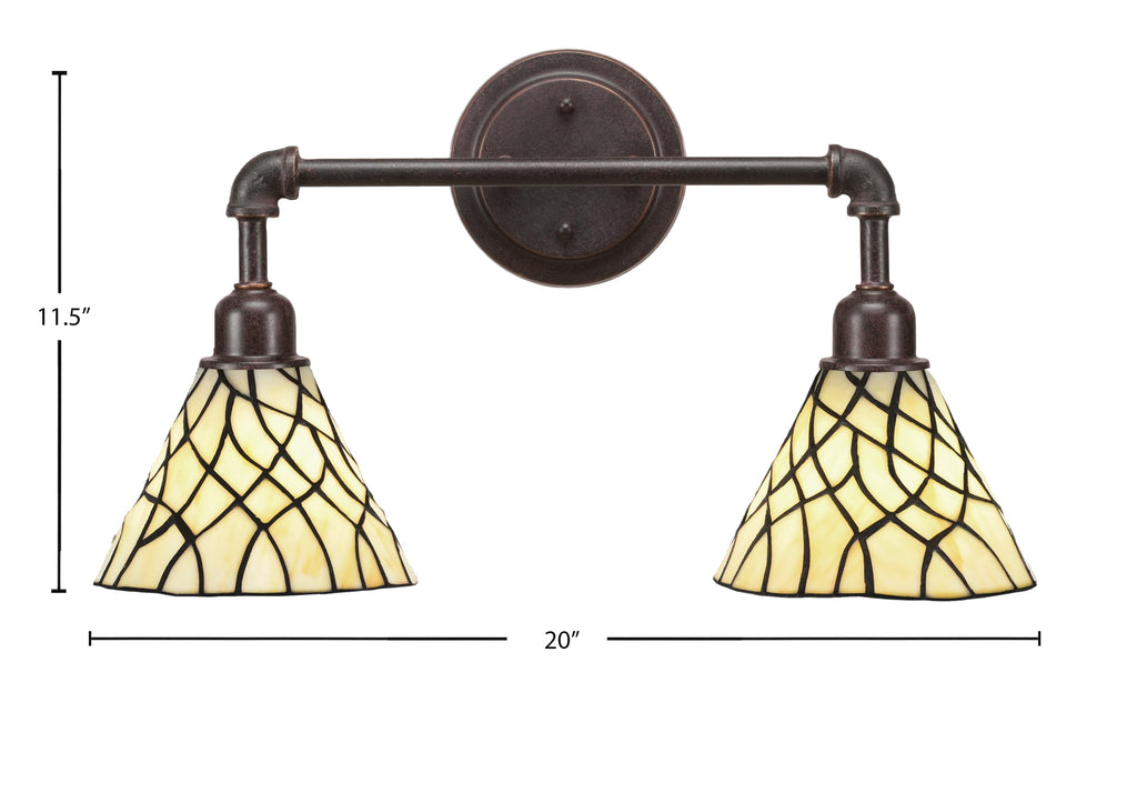 Vintage Two Light Bath Bar in Dark Granite with 7" Sandhill Art Glass Shade