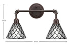 Vintage Two Light Bath Bar in Dark Granite with 7" Diamond Ice Art Glass Shade
