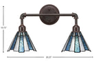 Vintage Two Light Bath Bar in Dark Granite with 7" Sea Ice Art Glass Shade