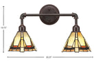 Vintage Two Light Bath Bar in Dark Granite with 7" Zion Art Glass Shade