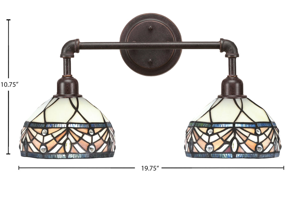 Vintage Two Light Bath Bar in Dark Granite with 7" Royal Merlot Art Glass Shade