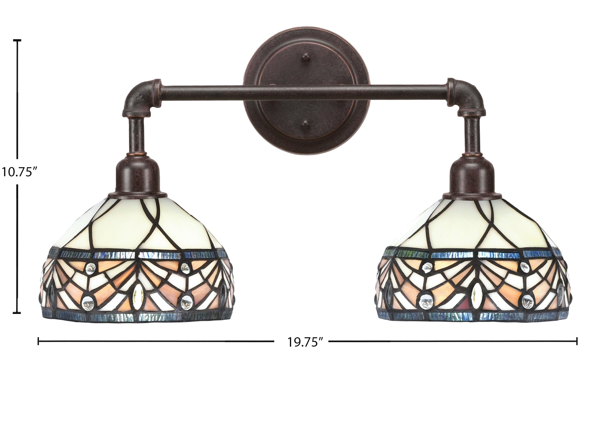 Vintage Two Light Bath Bar in Dark Granite with 7" Royal Merlot Art Glass Shade