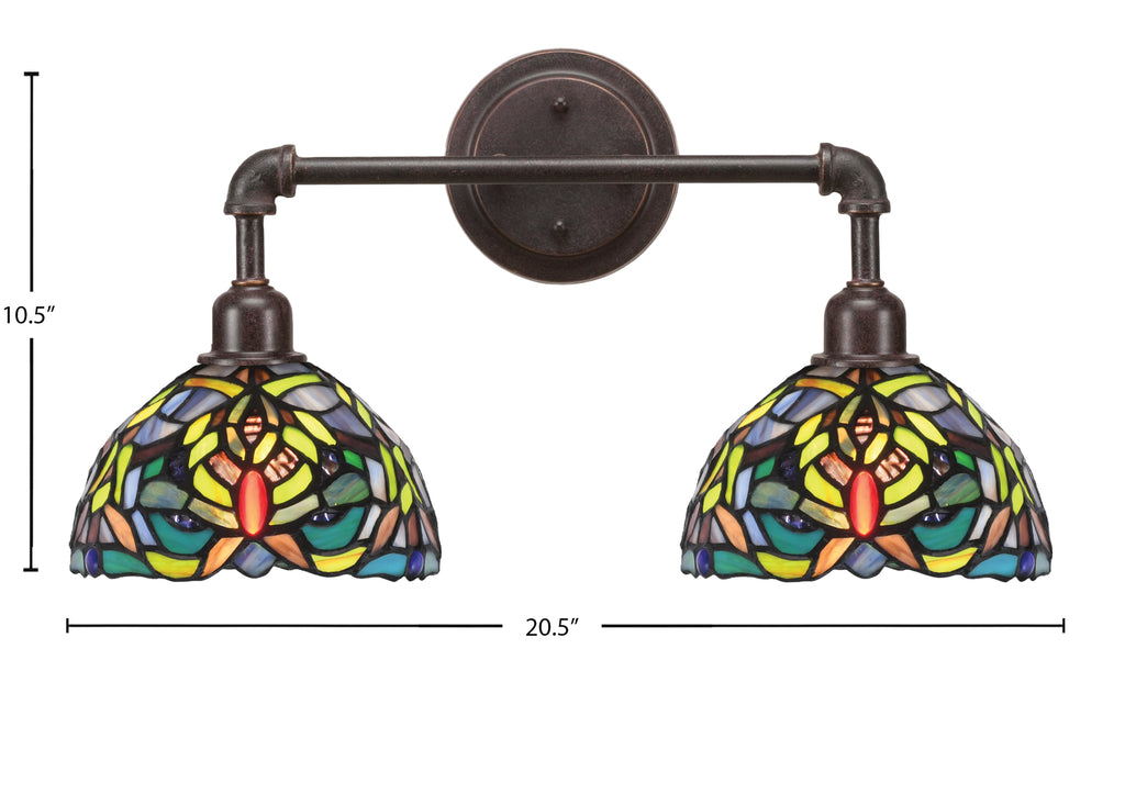 Vintage Two Light Bath Bar in Dark Granite with 7'' Kaleidoscope Art Glass Shade