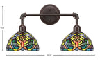 Vintage Two Light Bath Bar in Dark Granite with 7'' Kaleidoscope Art Glass Shade