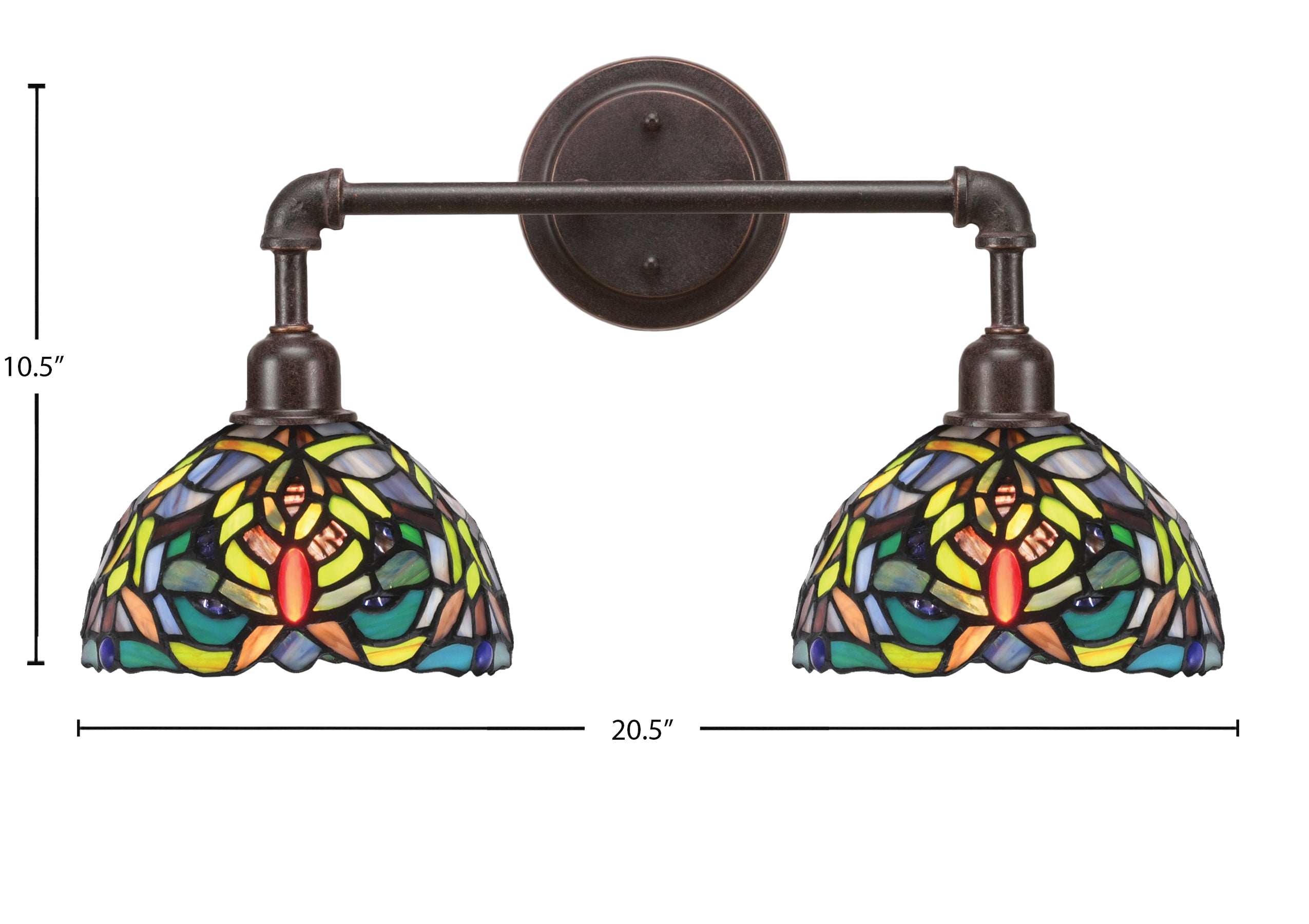 Vintage Two Light Bath Bar in Dark Granite with 7'' Kaleidoscope Art Glass Shade