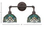 Vintage Two Light Bath Bar in Dark Granite with 7" Turquoise Cypress Art Glass Shade