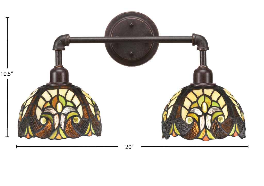 Vintage Two Light Bath Bar in Dark Granite with 7" Ivory Cypress Art Glass Shade