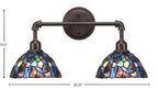 Vintage Two Light Bath Bar in Dark Granite with 7" Blue Mosaic Art Glass Shade