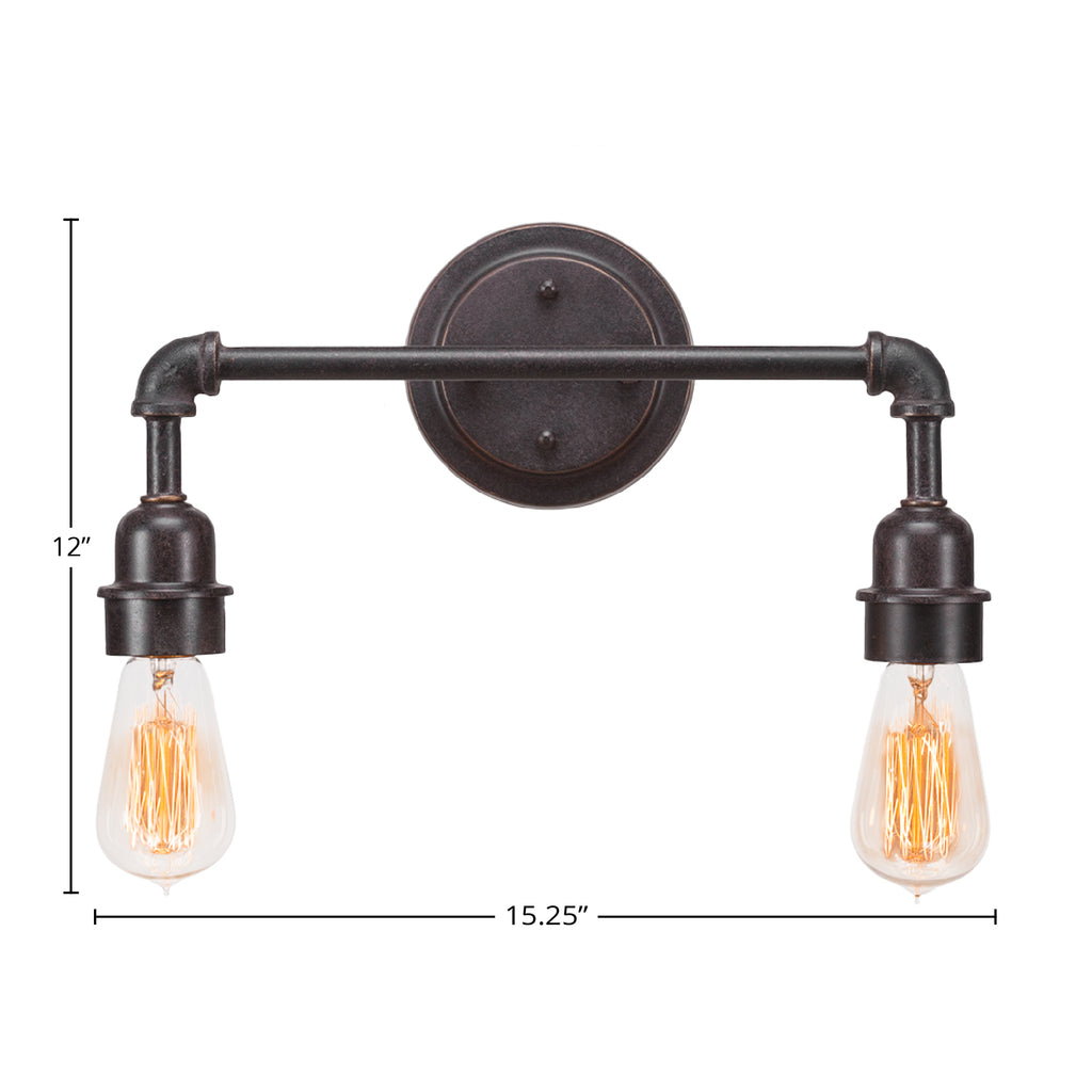 Vintage Two Light Bath Bar in Dark Granite with 60 watt Amber Antique Shade