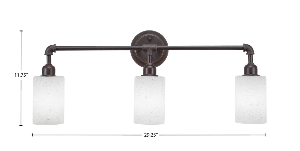 Vintage Three Light Bath Bar in Dark Granite with 4" White Muslin Shade
