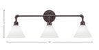 Vintage Three Light Bath Bar in Dark Granite with 7" White Muslin Shade