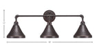 Vintage Three Light Bath Bar in Dark Granite with 7'' Dark Granite Cone Metal Shade Shade