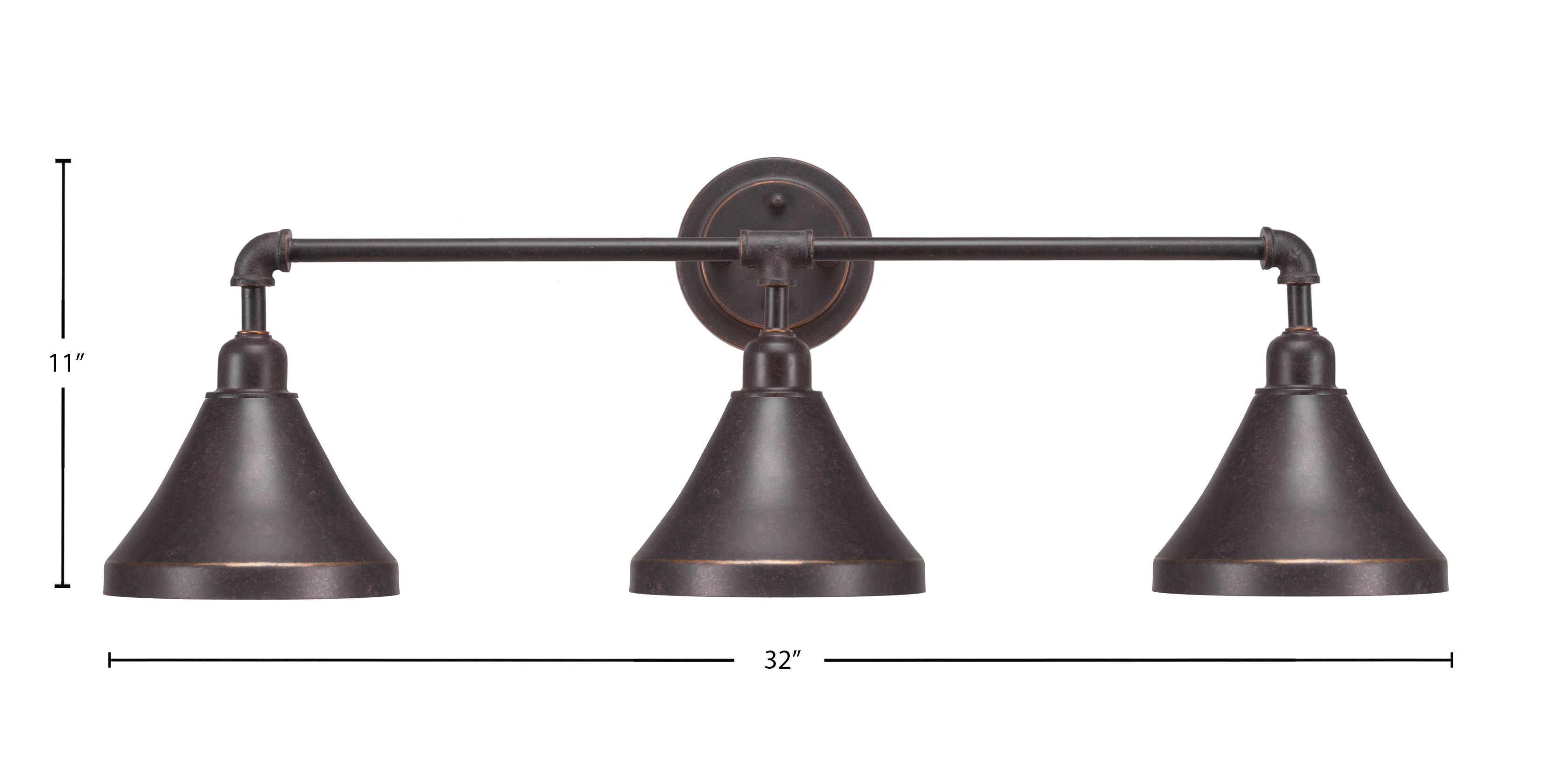 Vintage Three Light Bath Bar in Dark Granite with 7'' Dark Granite Cone Metal Shade Shade