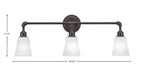 Vintage Three Light Bath Bar in Dark Granite with 4.5" Square White Muslin Shade