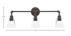 Vintage Three Light Bath Bar in Dark Granite with 4.5" Square Clear Bubble Shade
