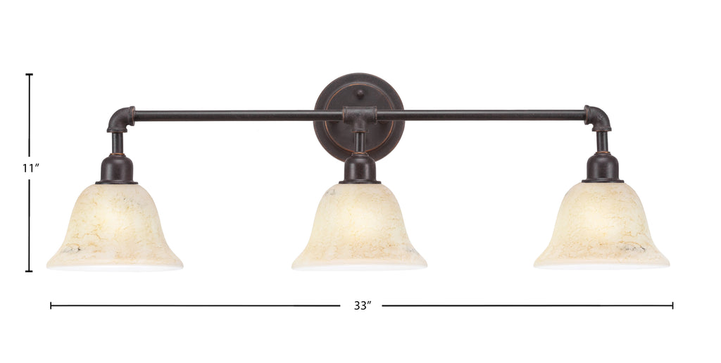 Vintage Three Light Bath Bar in Dark Granite with 7" Italian Marble Shade