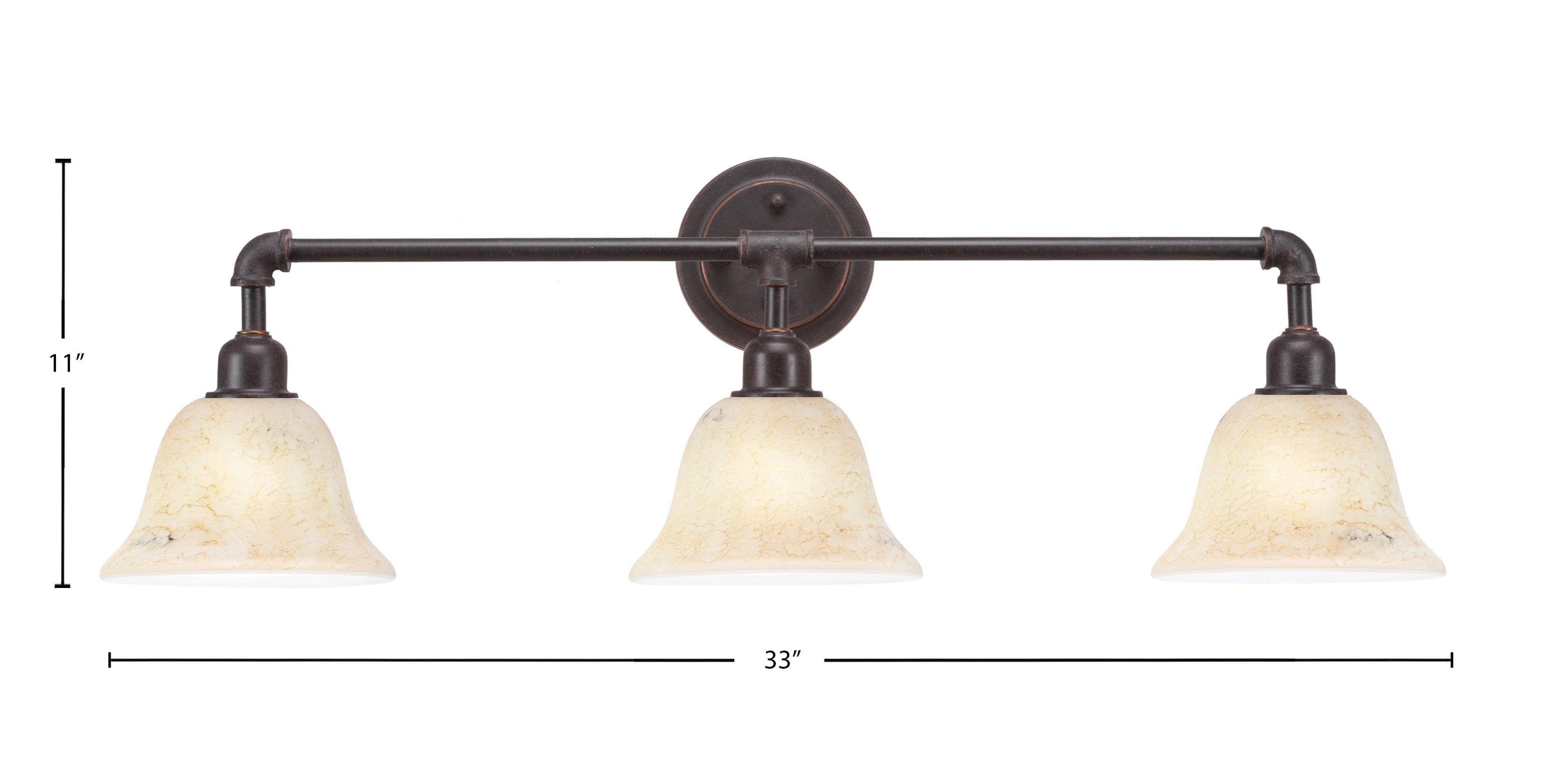 Vintage Three Light Bath Bar in Dark Granite with 7" Italian Marble Shade