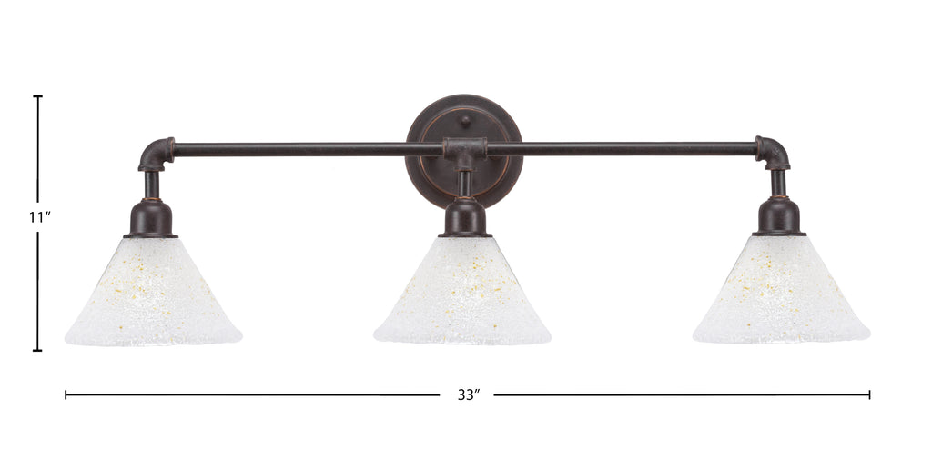 Vintage Three Light Bath Bar in Dark Granite with 7" Gold Ice Shade