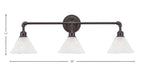Vintage Three Light Bath Bar in Dark Granite with 7" Gold Ice Shade