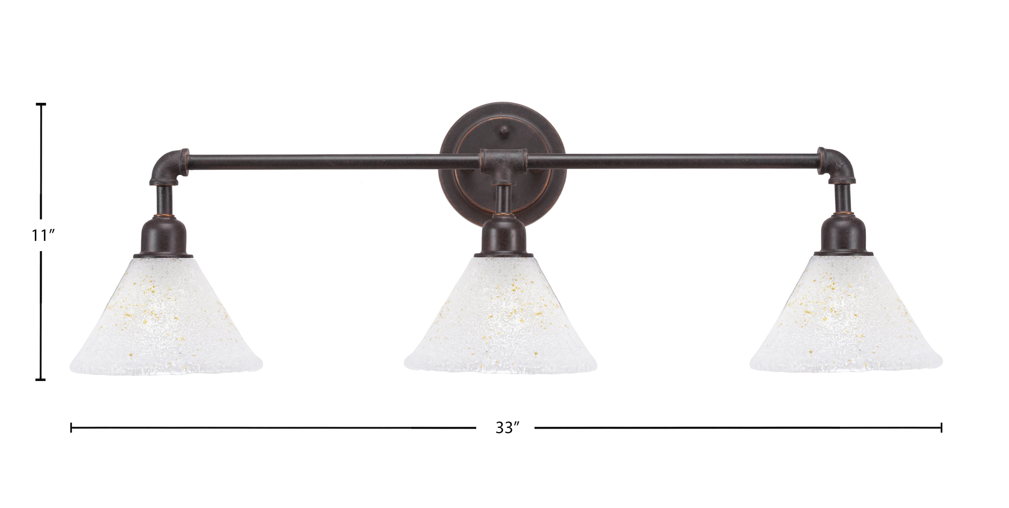 Vintage Three Light Bath Bar in Dark Granite with 7" Gold Ice Shade