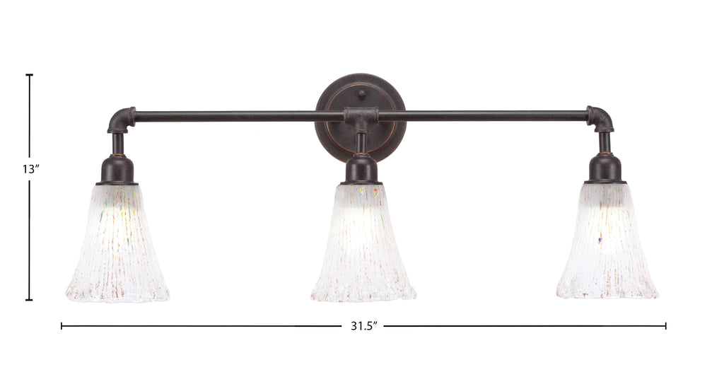 Vintage Three Light Bath Bar in Dark Granite with 5.5" Fluted Frosted Crystal Shade