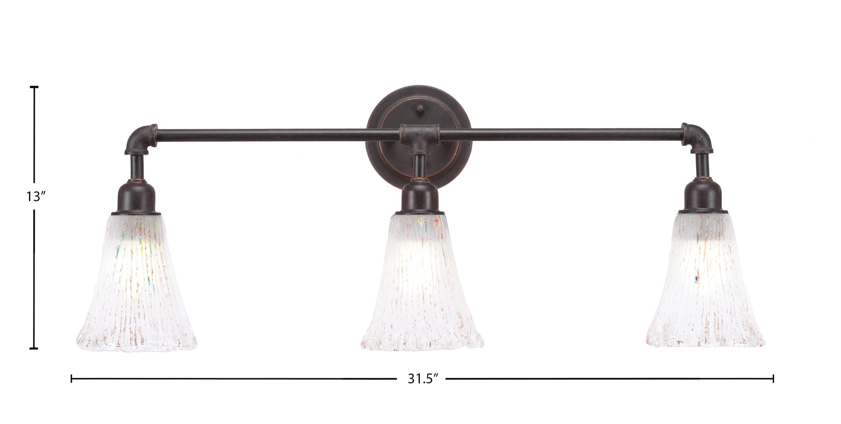 Vintage Three Light Bath Bar in Dark Granite with 5.5" Fluted Frosted Crystal Shade