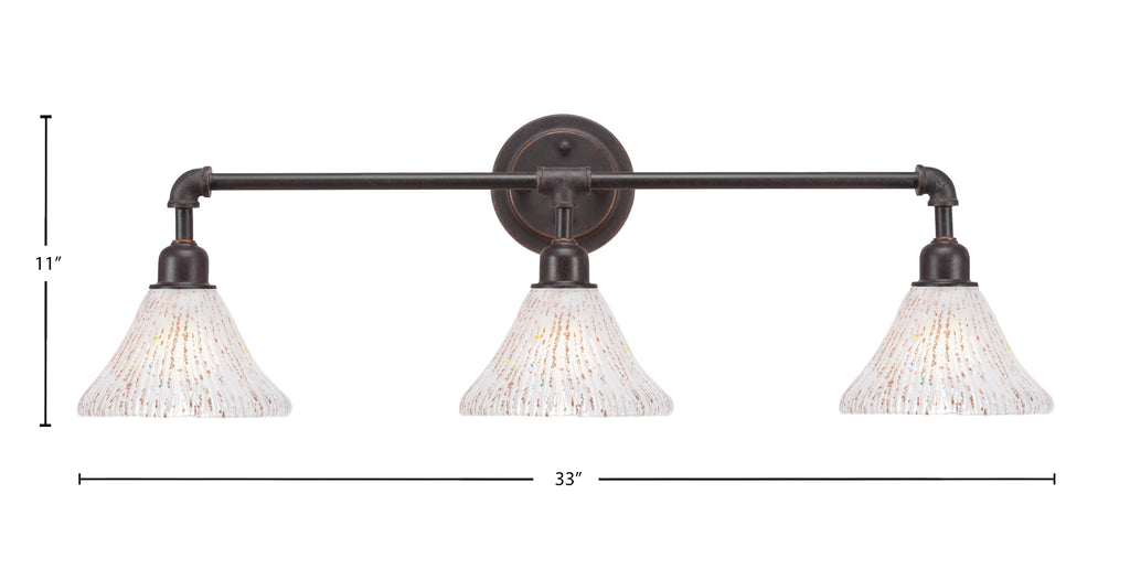 Vintage Three Light Bath Bar in Dark Granite with 7" Frosted Crystal Shade