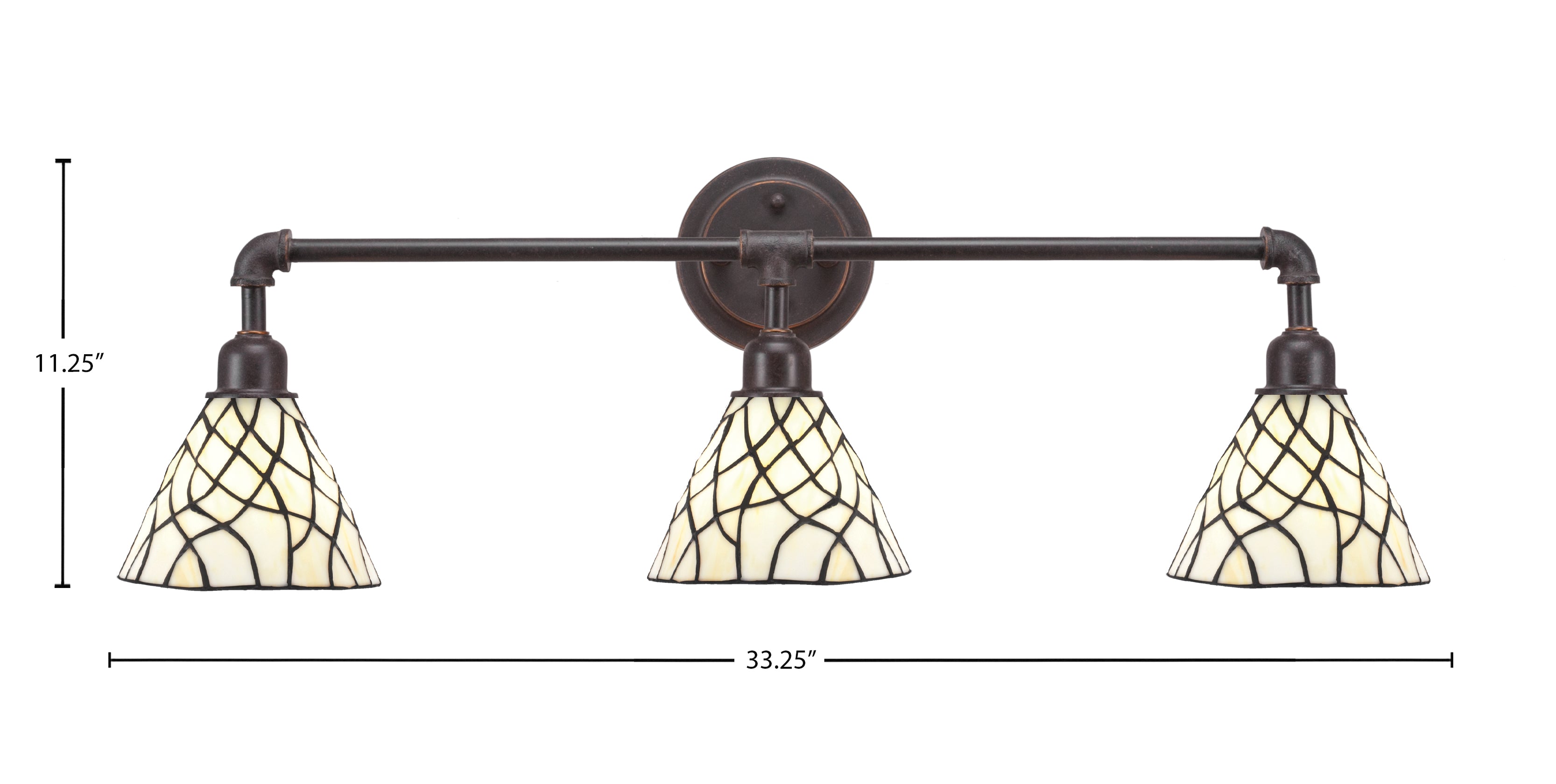 Vintage Three Light Bath Bar in Dark Granite with 7" Sandhill Art Glass Shade