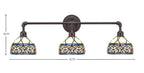Vintage Three Light Bath Bar in Dark Granite with 7" Royal Merlot Art Glass Shade