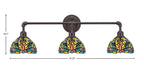 Vintage Three Light Bath Bar in Dark Granite with 7'' Kaleidoscope Art Glass Shade