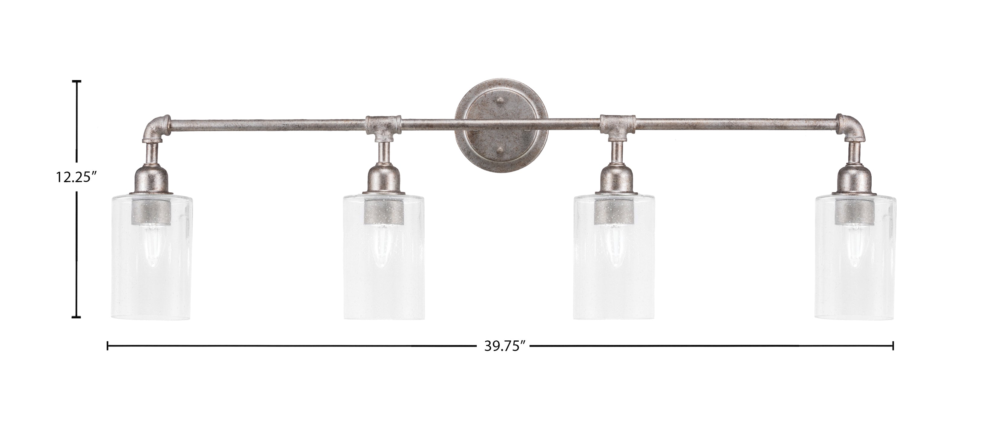 Vintage Four Light Bath Bar in Aged Silver with 4" Clear Bubble Shade