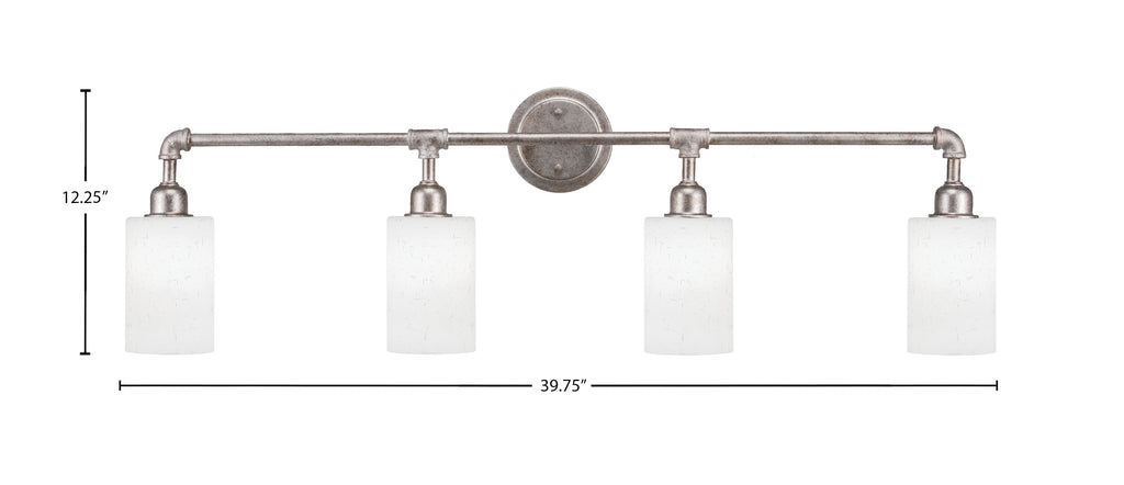 Vintage Four Light Bath Bar in Aged Silver with 4" White Muslin Shade