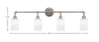 Vintage Four Light Bath Bar in Aged Silver with 4" White Muslin Shade