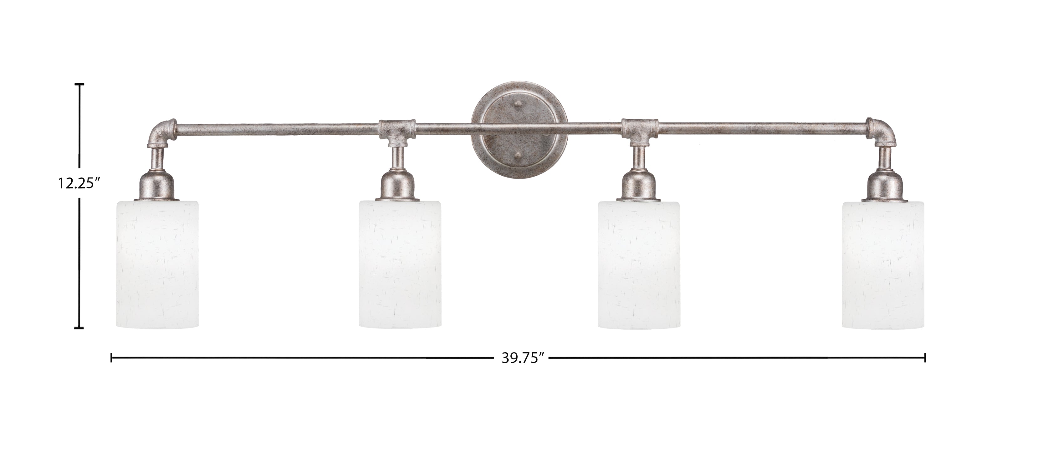 Vintage Four Light Bath Bar in Aged Silver with 4" White Muslin Shade