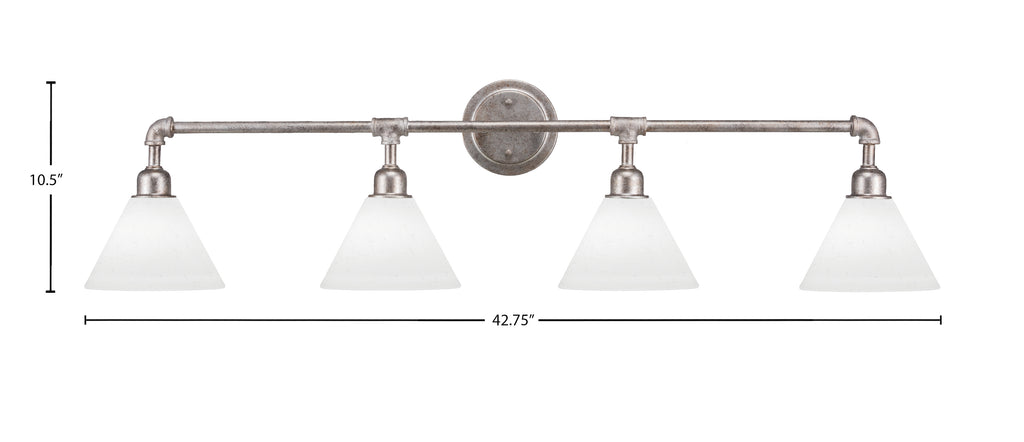 Vintage Four Light Bath Bar in Aged Silver with 7" White Muslin Shade