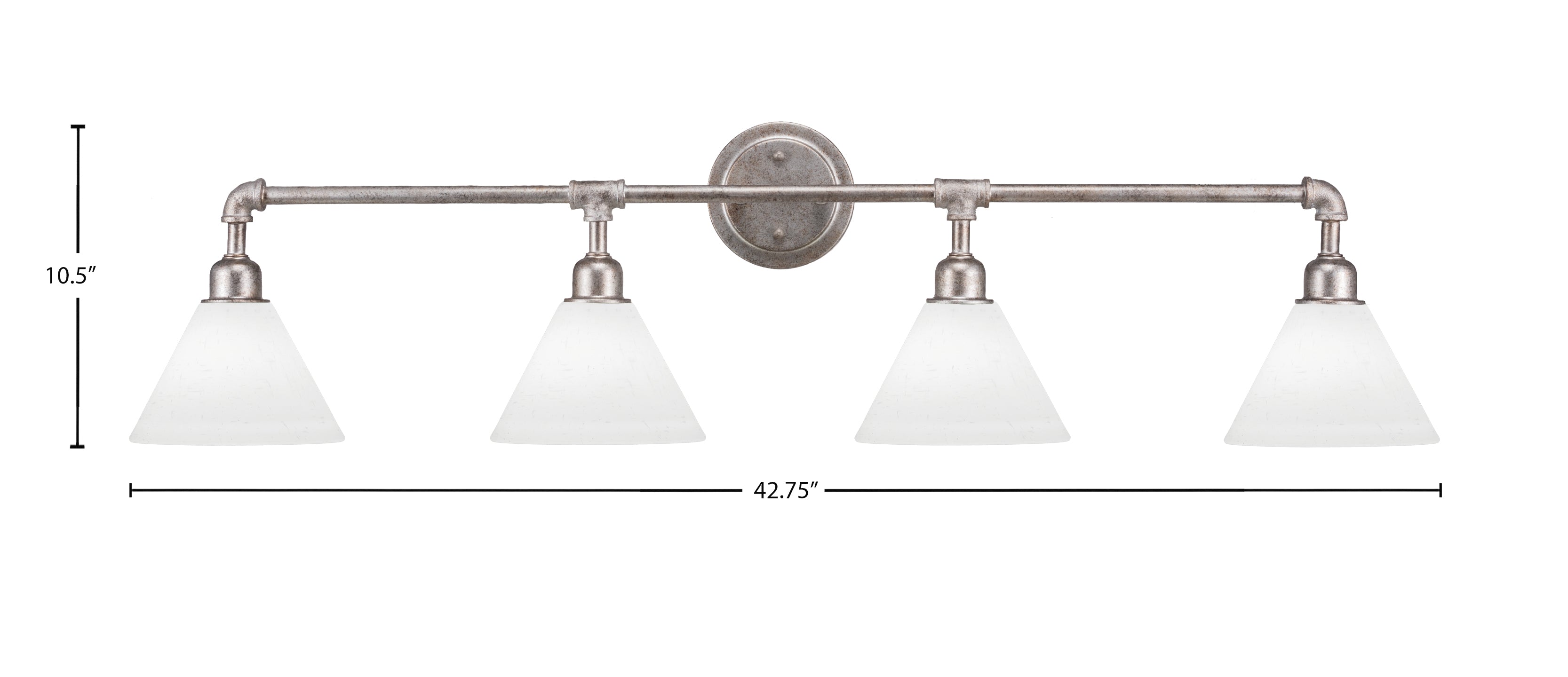 Vintage Four Light Bath Bar in Aged Silver with 7" White Muslin Shade