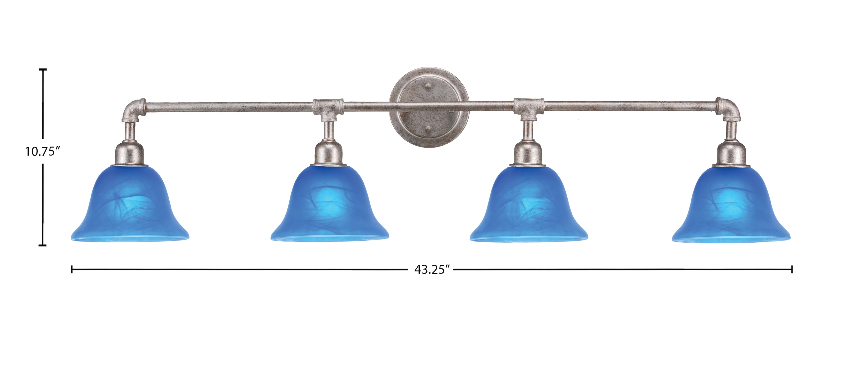 Vintage Four Light Bath Bar in Aged Silver with 7" Blue Italian Shade
