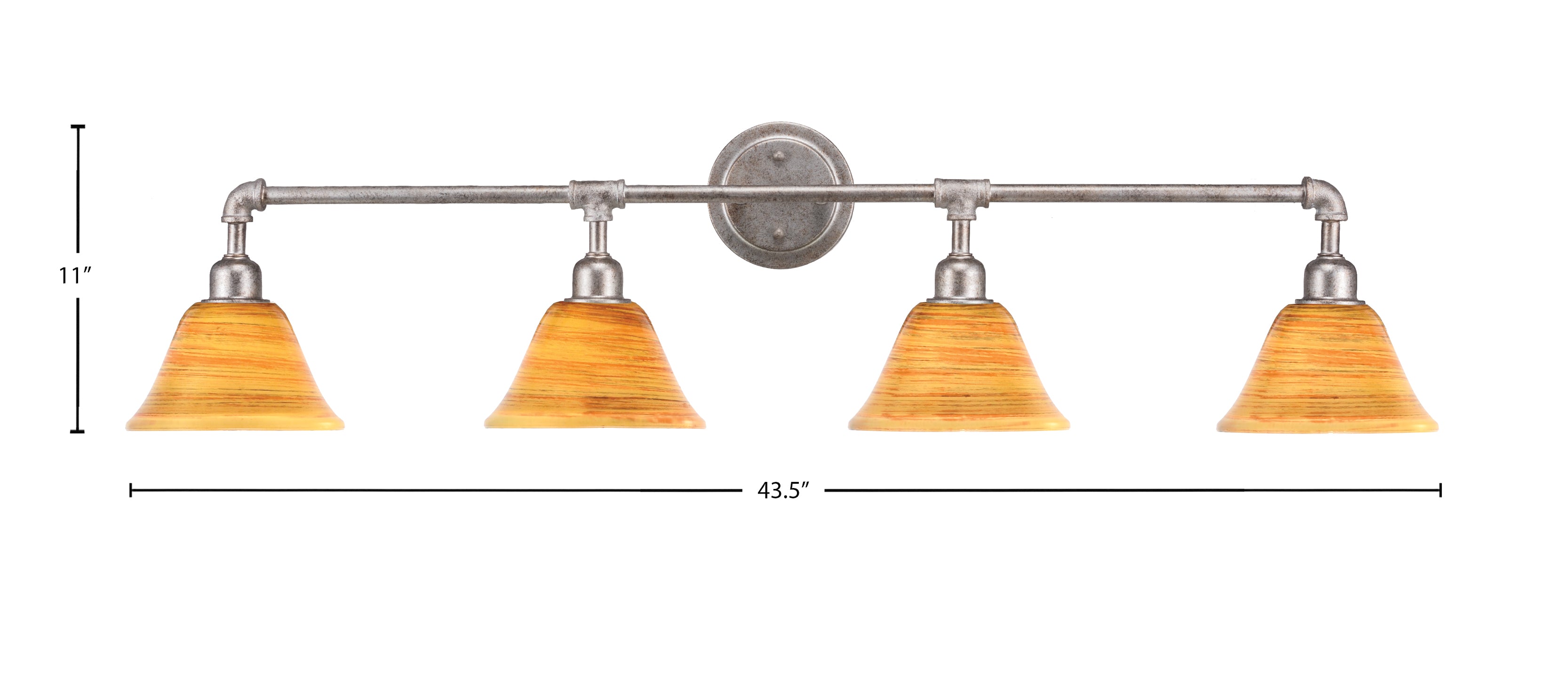 Vintage Four Light Bath Bar in Aged Silver with 7" Firré Saturn Shade